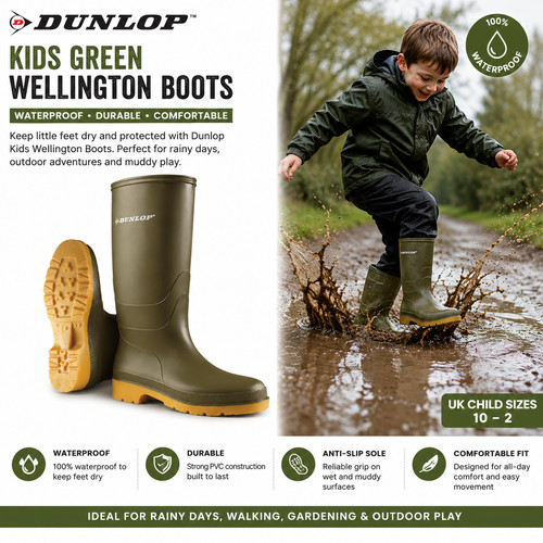Dunlop kids green wellington - dunlop,