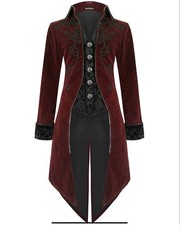 Men’s Tailcoat Jacket Red Velvet Gothic Steampunk Victorian