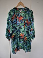 Papaya Holiday Tropical Kimono Size M Green Leaf Print Lightweight Cover Up