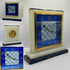 Superb Solid Marble & Lapis Lazuli Art Deco Guilloche 8 Day Clock (c.1930’s)