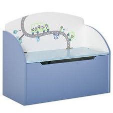 HOMCOM Kids Wooden Toy Box Children Storage Chest Bench Organiser Bedroom Blue