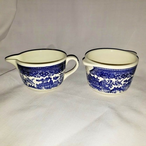 Blue willow creamer and sugar - willow,