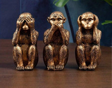 3 Wise Monkeys Resin Figurine Ornament See Hear Speak No Evil Home Decor
