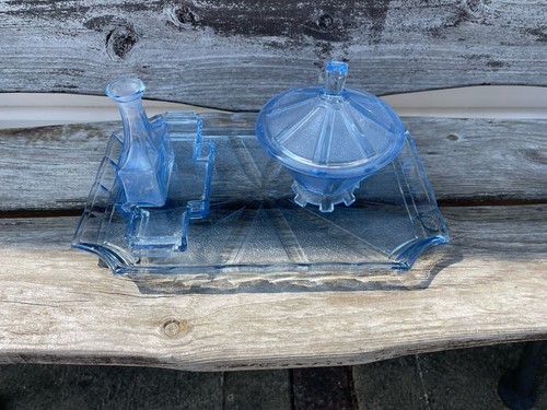 Blue glass dressing table set - blue,