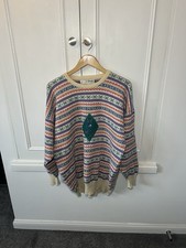 Pringle Nick Faldo Sports Golf Jumper Wool XL Cream Multicoloured Stripe Logo