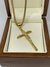 9ct  Gold filled   Crucifix Jesus Cross Chain Necklace 24" FREE GIFT BOX