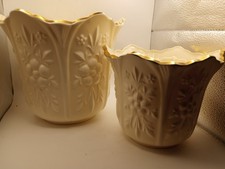 Aynsley Camellia White Porcelain Plant Pot Gold Set 2 Christmas Holiday Gift VTG