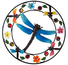 Large 35cm Dragonfly Round Wall Plaque Garden Metal Decoration