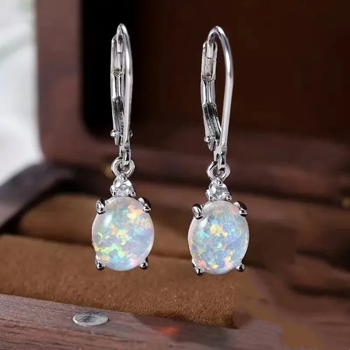 White blue opal oval hoop - white,