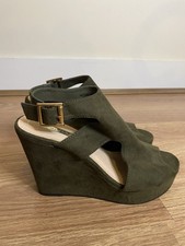Brand New Women’s Khaki High Heel Wedge Sandals Open Toe Size 5 UK
