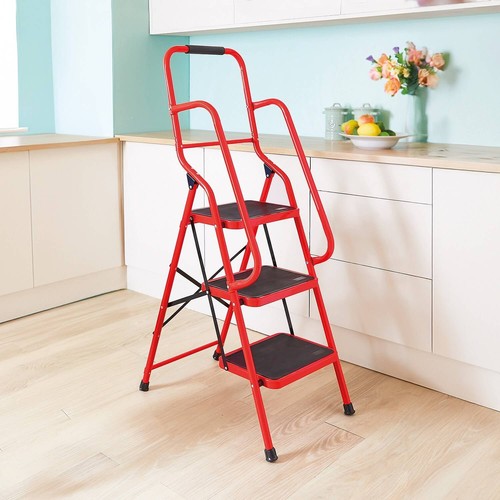 Red step safety ladder with - red,