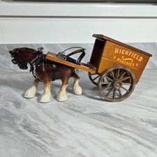 Vintage Ceramic Shire Horse and Cart Figurine Highfield Bakeries Cart