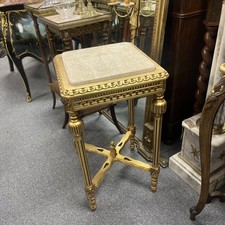 French Louis XVI Gilt Bedside / Lamp Side Table with Marble Top Square
