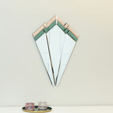 Green & Pink Glass Art Deco Fan Wall Mirror vintage antique wall mounted boho