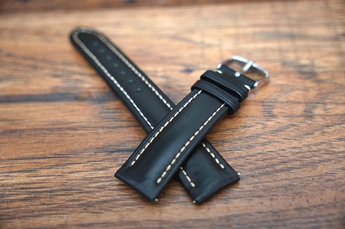 22mm black padded italian calf - black,
