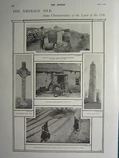 1900 VICTORIAN PRINT ~ LAND OF CELT IRELAND DONEGAL SPINNER ANTRIM TOWER POTATO