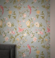 Laura Ashley Summer Palace Wallpaper Roll Duck Egg Plus Offcut