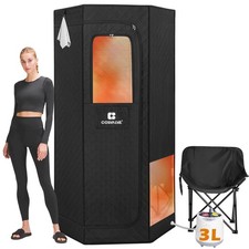 New Hexagon Full Size Portable Steam Sauna Personal Home Spa w/ Red Light, Chair