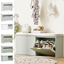 Shoe Bench with Padded Seat Cushion and Flip-Drawer