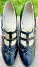 VINTAGE 1920's BLACK LEATHER SHOES BUCKLES PUNCH WORK