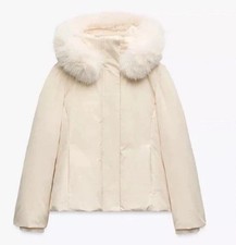 Zara Women ZW Collection Hooded Puffer Jacket Ecru Size L Ref  7627/71 £139
