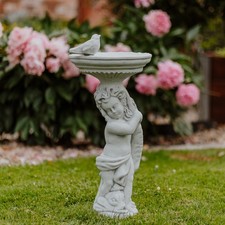 Boy with Birdbath Bird Bath Stone Figurine 54cm 18kg White Concrete Frost Proof