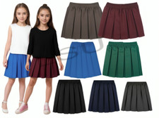 Girls School Skirts Box Pleated Elasticated Waist Skirt Kids School Uniform New