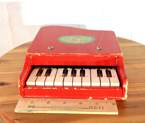 Vtg red wooden - toy, piano