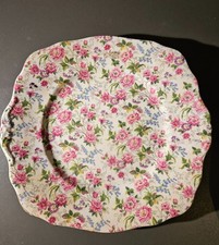 Vintage Rosina china company pink flowers and bluebells sandwich cake plate