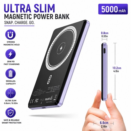 5000mah magnetic power bank - 5000mah,