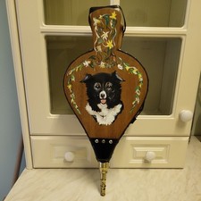  vintage decorative antique bellows with hand-painted floral & dog design  
