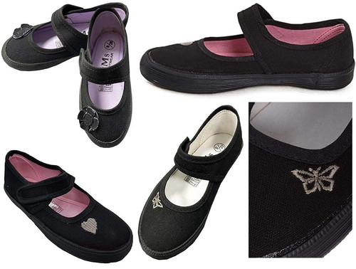 Girls black plimsolls school - black,