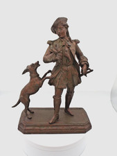 Antique Spelter Figure Man & His Dog Cold Painted Patina