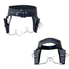 Cowboy Western Revolver Double Gun Holster Belt Plain Black Genuine Leather New