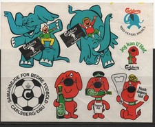 CARLSBERG BEER # 1-1202 # STICKER # ELEPHANT # DOG TASTES A BEER # FOOTBALL #