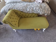 Chaise Long White Legs Green Fabric Living Room