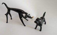 2 Glass Hand Made Black Dog