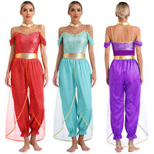 Women's Arabian Princess Costume Dress Up Gems Adorned Jumpsuit Belly Dance UK