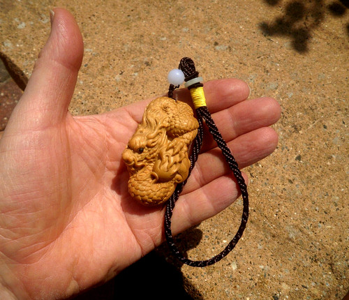 Carved wood netsuke dragon - wood,