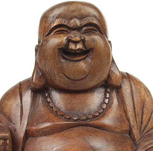 Large laughing wooden buddha - wooden,