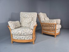 2 Ercol Renaissance Lounge Chairs Vintage Ivory Floral Upholstery EB10972 MNOR