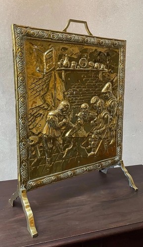 Vintage fire screen brass good - fire,