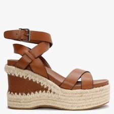 ASH Quantas Brown Tan Leather Wedge Sandals UK6 EU39 £199 BNIB