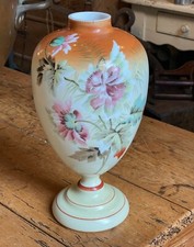 Antique Edwardian Opaline Glass Hand-painted Vase Opaline Milk Glass 32cm in VGC