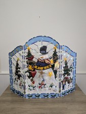 Christmas 3D Holiday Snowman FirePlace Metal Decorative Indoor Fire Guard Screen