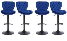 4 X BLUE Velvet Bar stools , set of 4,  Matt Black Metal