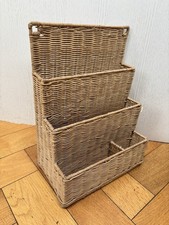 Vintage Wicker Rattan Wall Hanging / Freestanding Letter Rack Holder Organiser