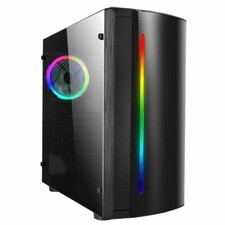 CIT Beam Gaming PC Case Micro ATX Rainbow RGB LED Fan Acrylic Glass Window mATX