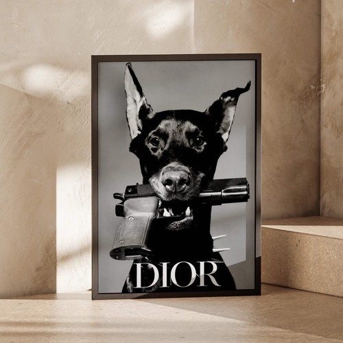 Doberman dog black white photo - doberman,
