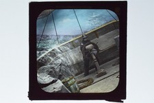 Helmsman On Ship In A Storm - Hand Tinted Glass Lantern Slide